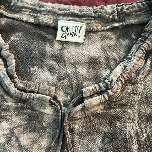 Oh My Gauze L XL Black and Gray tie-dyed Asymmetrical Tunic pockets cotton - Picture 2 of 11